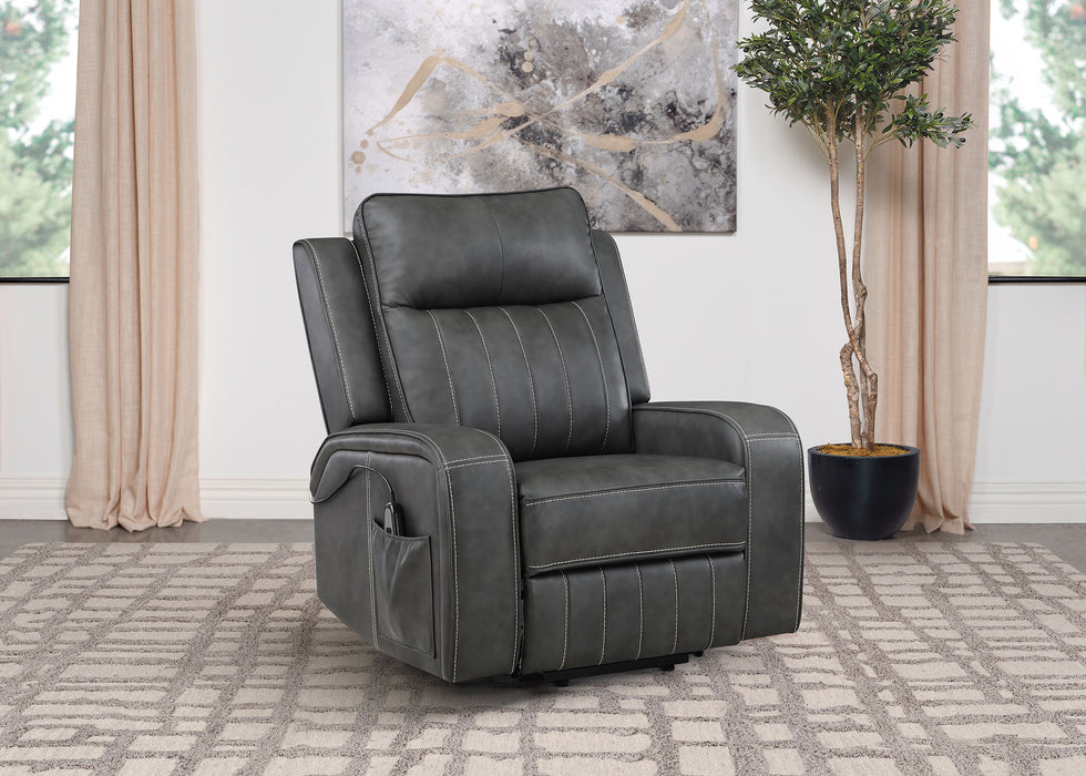 Raelynn grey upholstered power lift recliner chair by CoasterEveryday