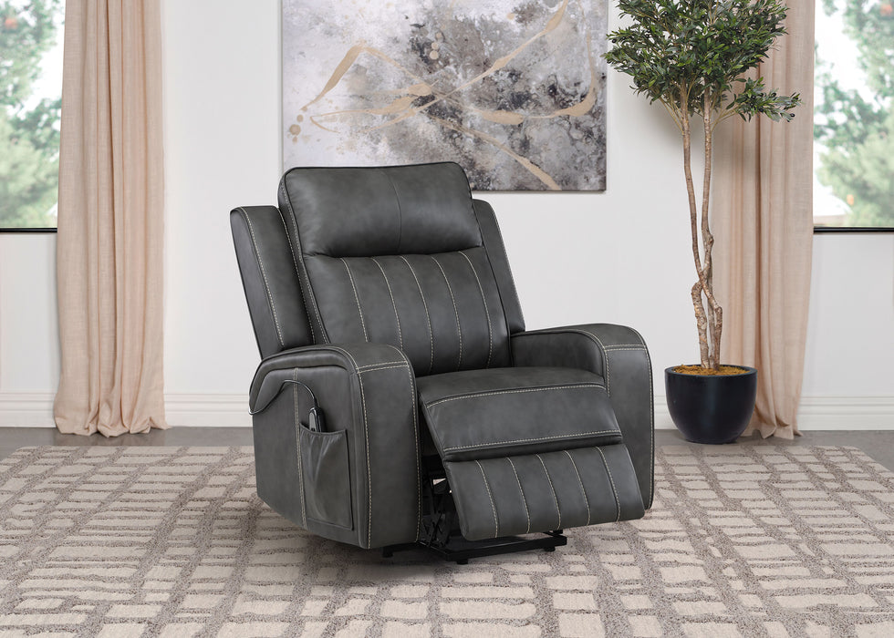 Raelynn grey upholstered power lift recliner chair by CoasterEveryday
