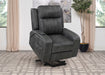 Raelynn grey upholstered power lift recliner chair by CoasterEveryday with padded arms and reclining backrest