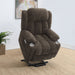 Dark brown Houston upholstered power lift recliner chair by CoasterEveryday, featuring plush cushioning and a remote control for easy adjustment.