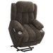 Dark brown upholstered power lift recliner chair by CoasterEveryday, showcasing plush cushioning and ergonomic design.
