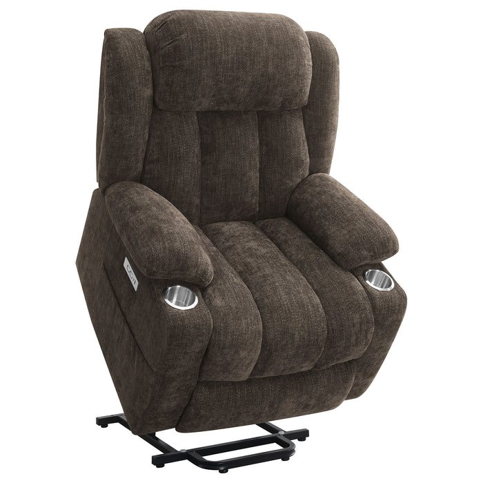 Houston Upholstered Power Lift Recliner Dark Brown