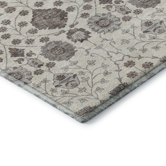 10' X 14' Floral Washable Area Rug With UV Protection (687011) - Ivory / Brown / Gray