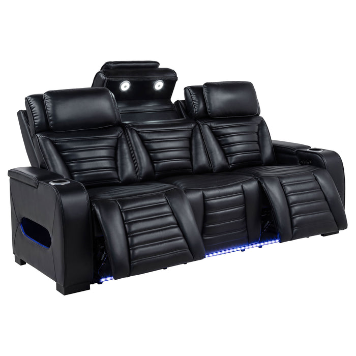 Zuma 3-piece Faux Leather Dual Power LED Sofa Set Black