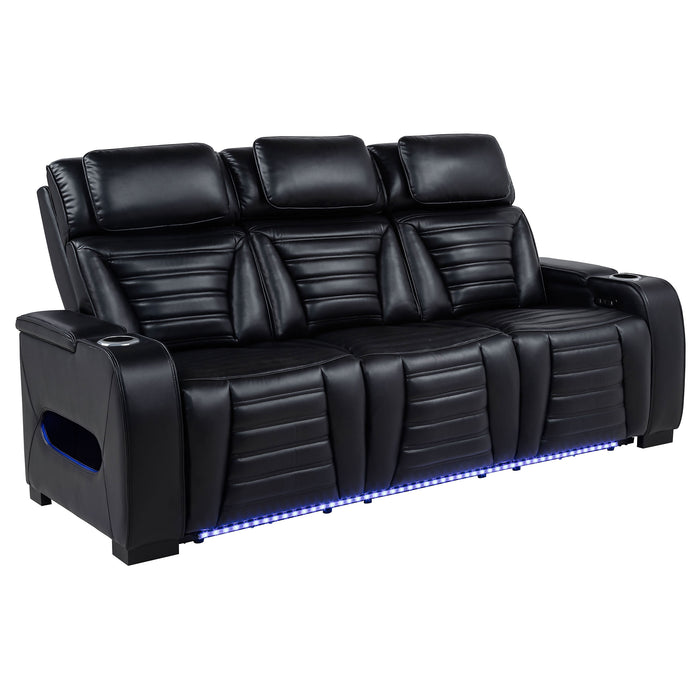 Zuma Dual Power Reclining Sofa with Reading Lights and Storage Black