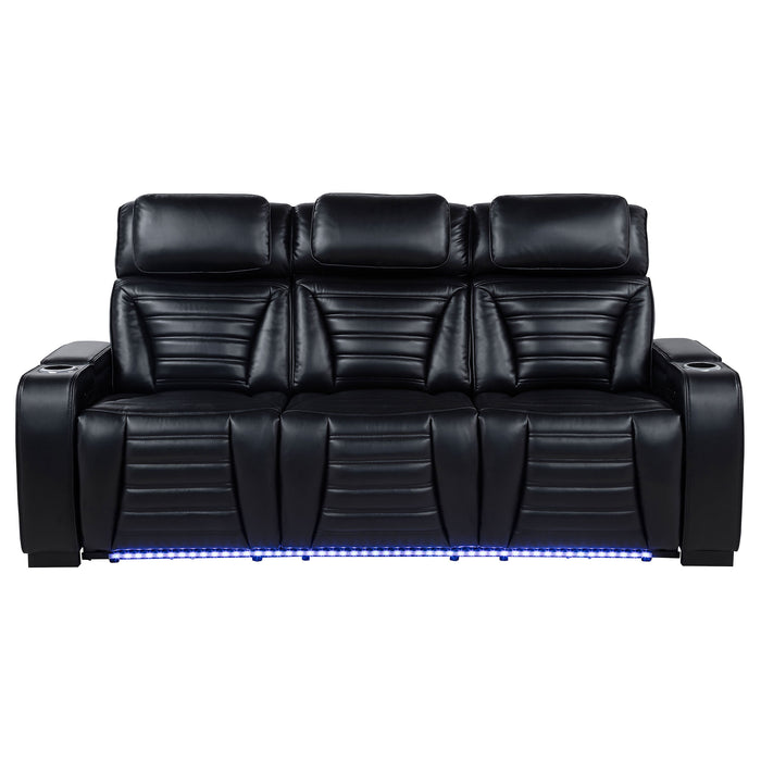 Zuma Faux Leather Dual Power Reclining LED Sofa Black