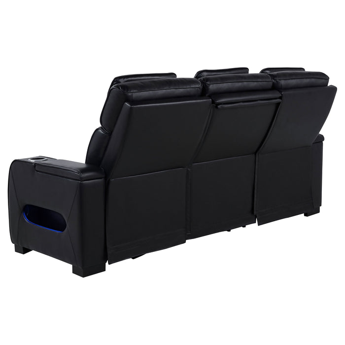 Zuma Dual Power Reclining Sofa with Reading Lights and Storage Black