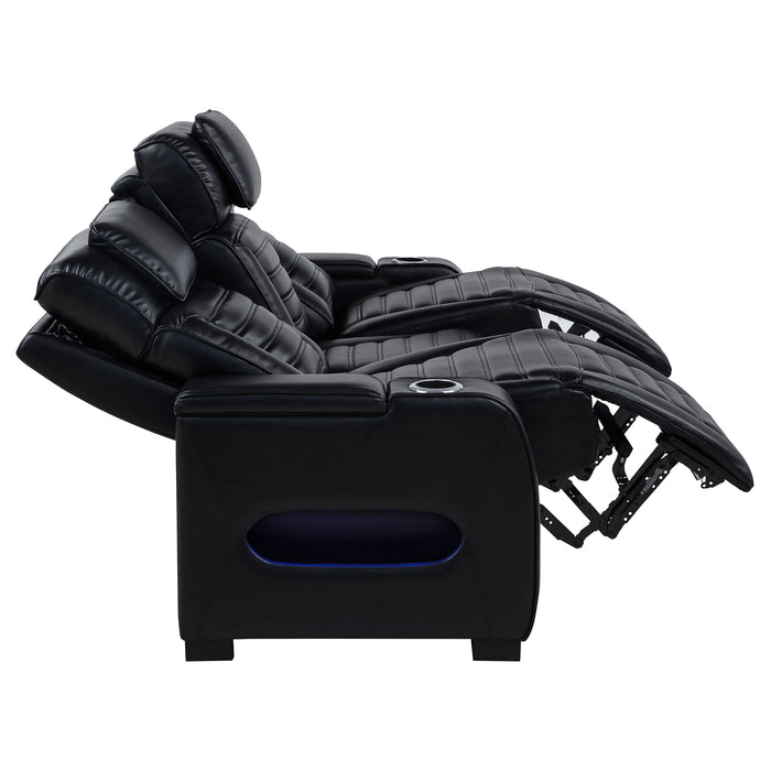 Zuma Dual Power Reclining Sofa with Reading Lights and Storage Black