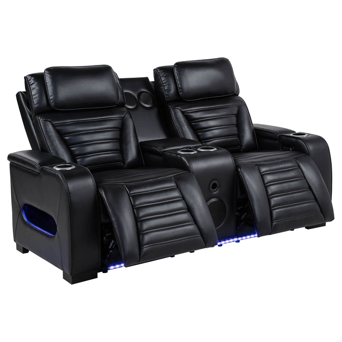 Zuma Dual Power Reclining Loveseat with Bluetooth and Storage Black