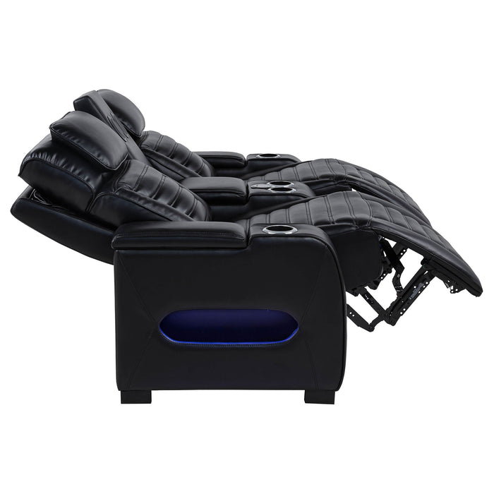 Zuma Dual Power Reclining Loveseat with Bluetooth and Storage Black