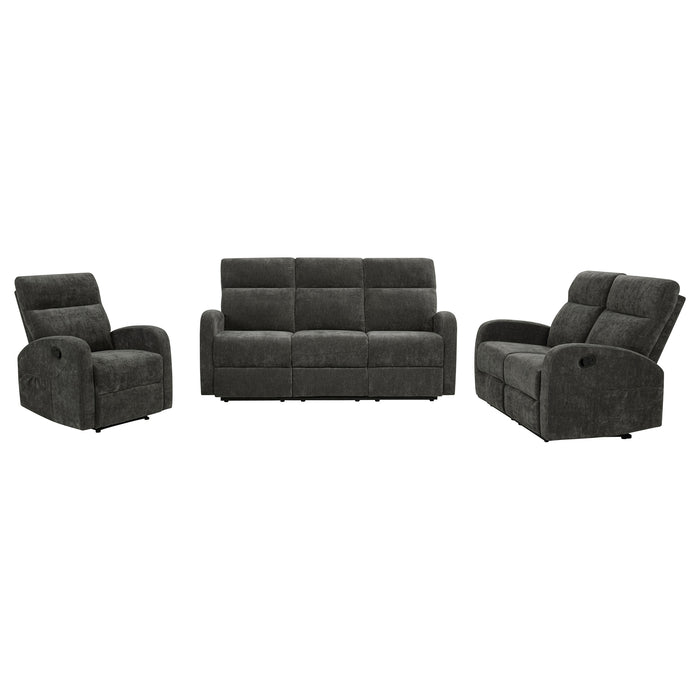 Hamilton 3-piece Chenille Manual Reclining Sofa Set Charcoal Grey