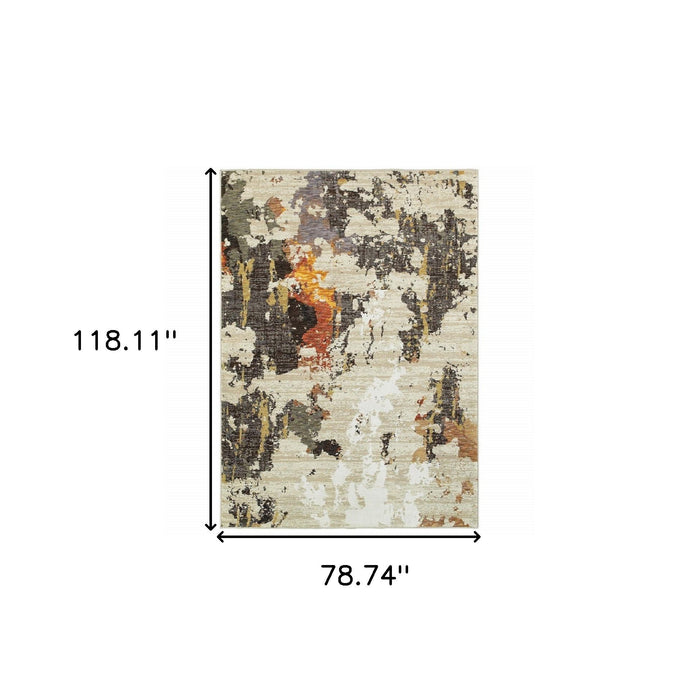7' x 10' Power Loom Area Rug - Beige And Black