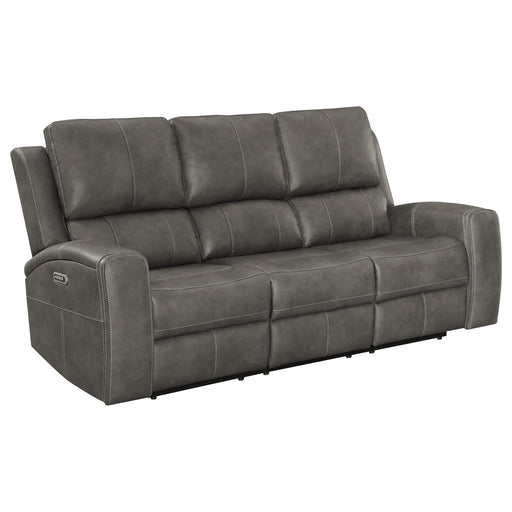 Brickston Triple Power Reclining Sofa in charcoal by CoasterEveryday with plush seating and reclining headrests