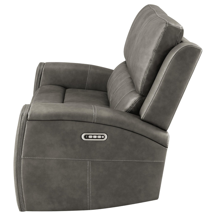 Charcoal CoasterEveryday Brickston triple power reclining loveseat with plush cushions and dual reclining seats