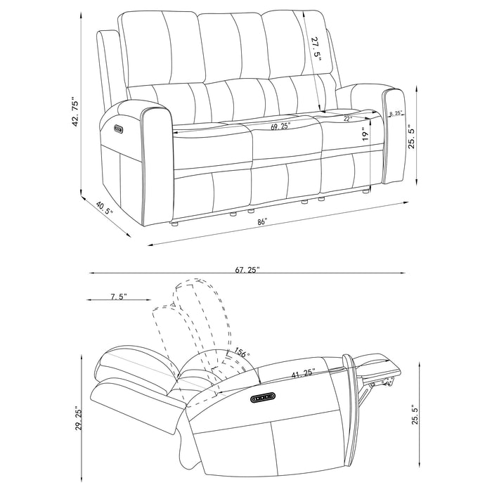 Brickston Triple Power Reclining Sofa Grey