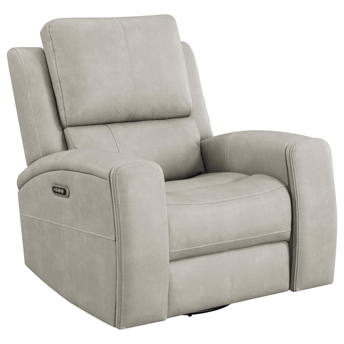 CoasterEveryday Brickston triple power swivel glider recliner in mushroom upholstery