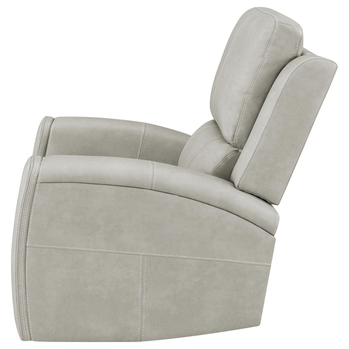 Brickston triple power swivel glider recliner in mushroom upholstery by CoasterEveryday
