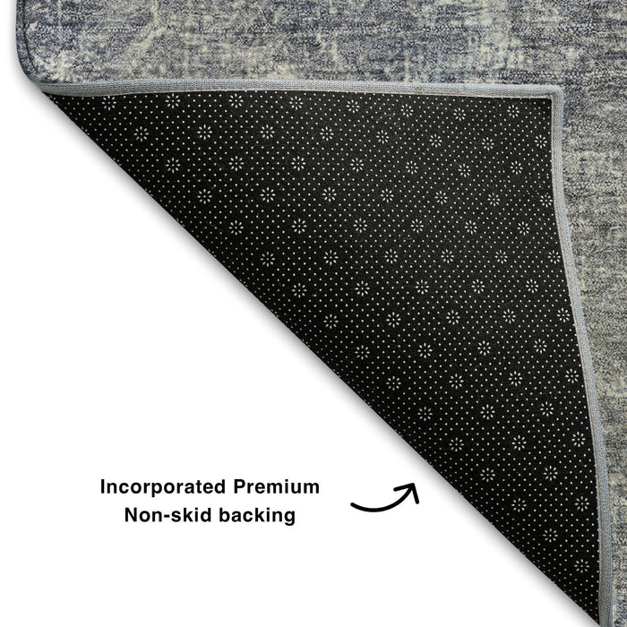 10' X 14' Abstract Washable Area Rug With UV Protection (710562) - Denim Blue / Brown