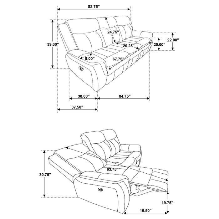 Lawrence 2-piece Upholstered Reclining Sofa Set Charcoal