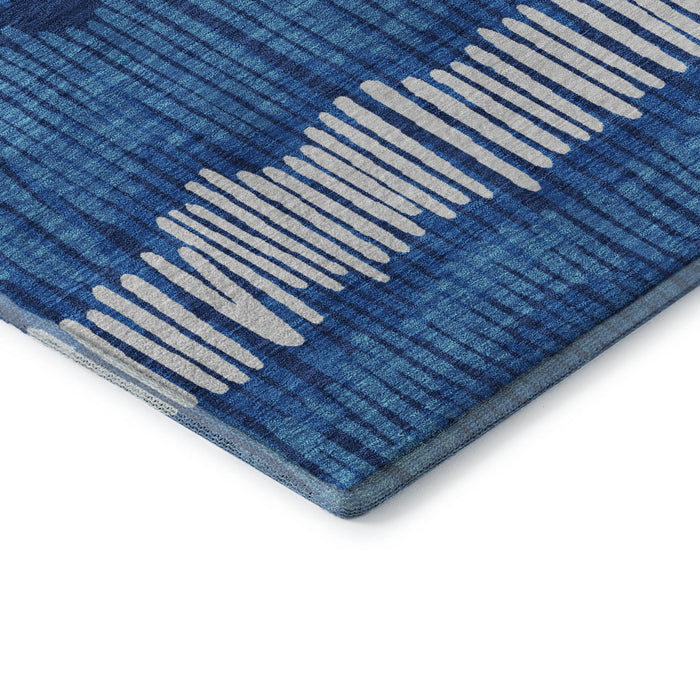 10' X 14' Striped Washable Area Rug With UV Protection (670658) - Navy Blue / Ivory / Gray