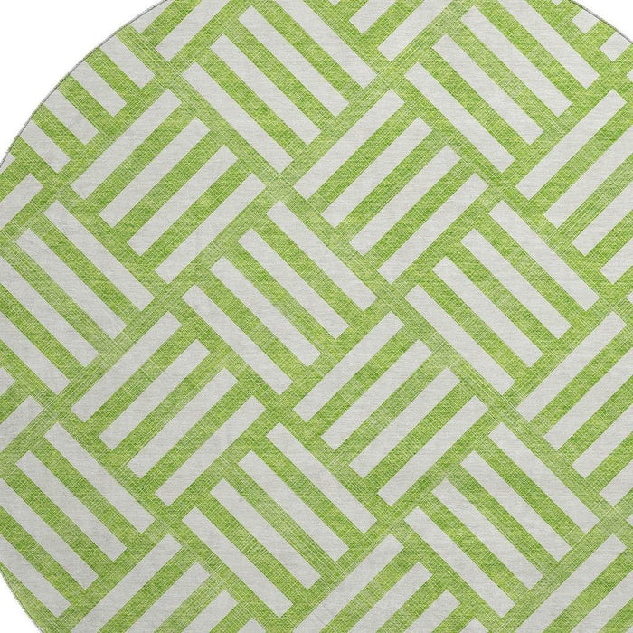 8' Geometric Washable Round Rug With UV Protection (652374) - Lime Green / Ivory