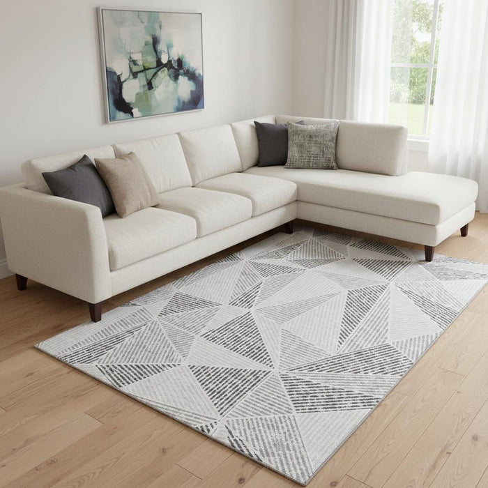10' X 14' Geometric Washable Area Rug With UV Protection (651959) - Gray / Silver