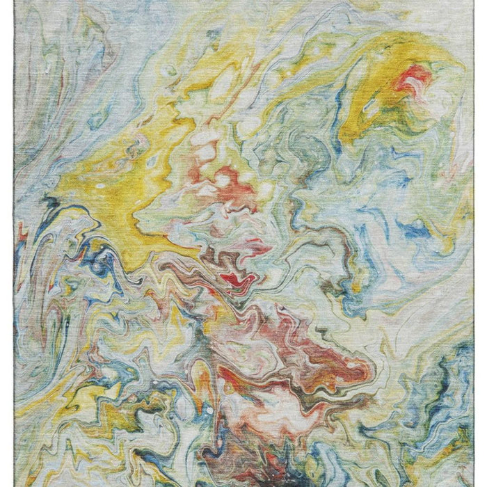 9' X 12' Abstract Washable Area Rug With UV Protection (650961) - Ivory / Yellow / Blue