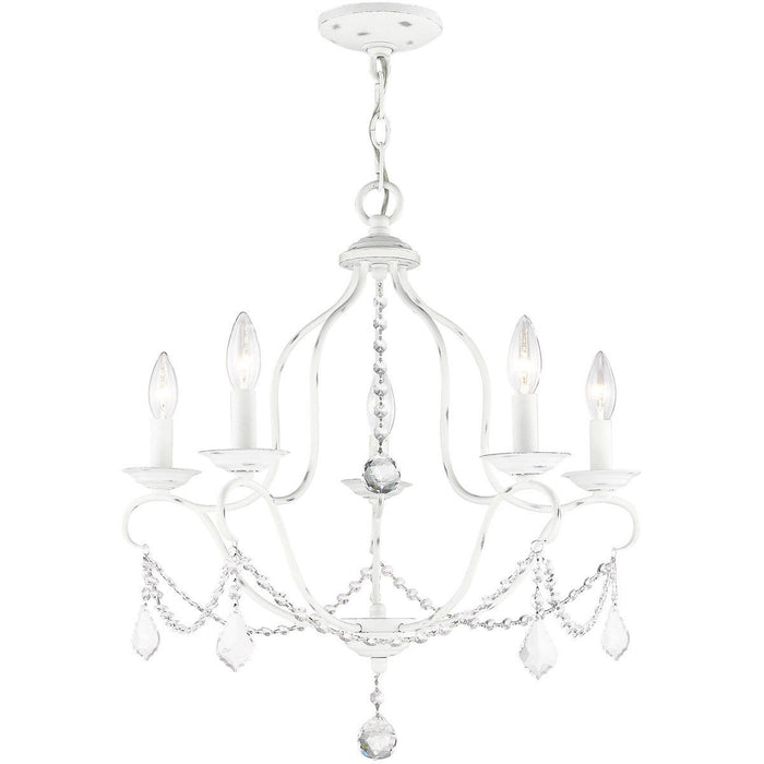 24" Five Light Dimmable Chandelier With Shades - Antiqued White