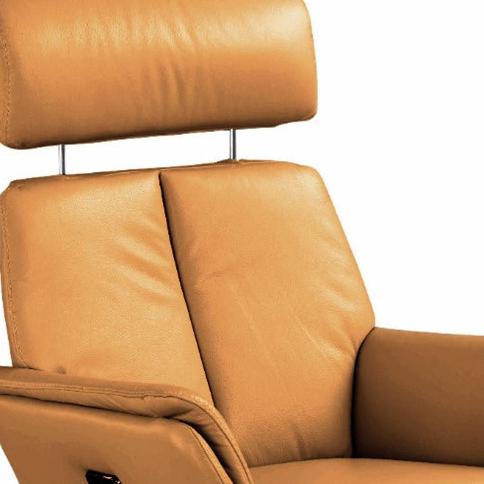 Genuine Leather Power Swivel Recliner - Camel