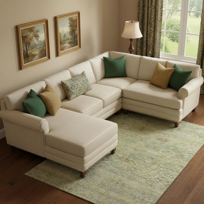 10' X 14' Abstract Washable Area Rug With UV Protection (717512) - Green / Beige