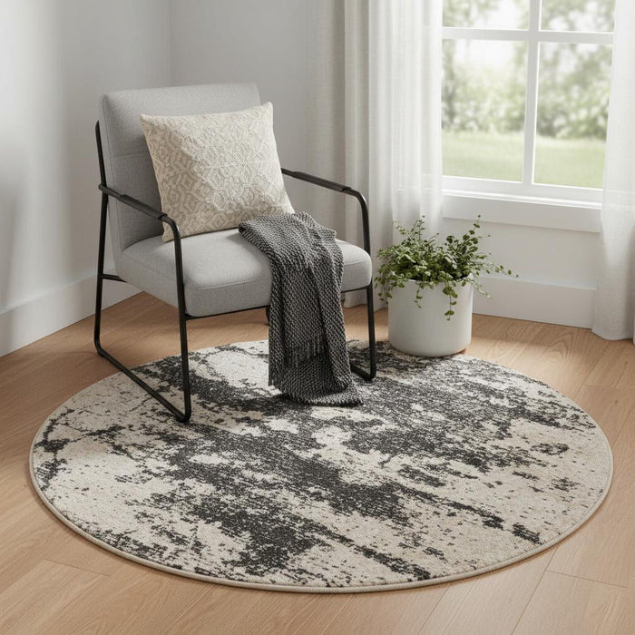 4' Abstract Non Skid Round Rug (552463) - Ivory / Gray