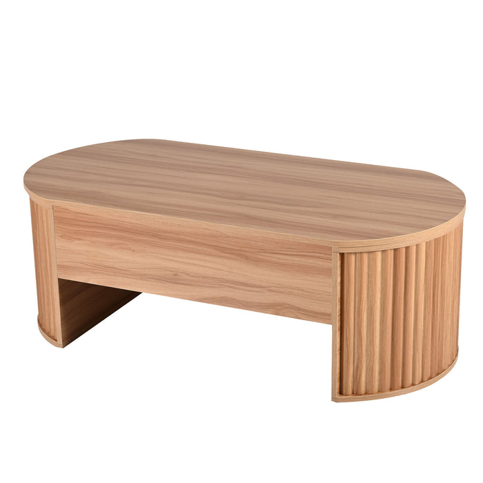 Lift Top Coffee Table With Hidden Compartment, Modern Oval Lift Tabletop For Home Living Room