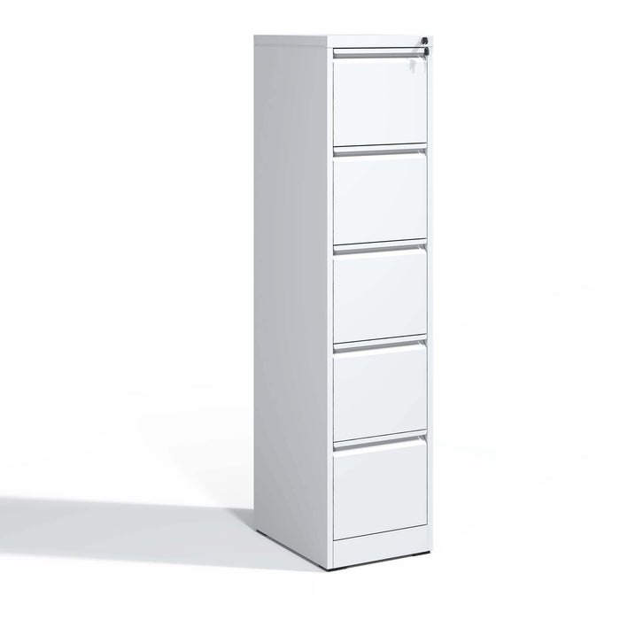 Giga steel vertical filing cabinet with lock, designed for A4, legal, and letter size documents, featuring multiple drawers.