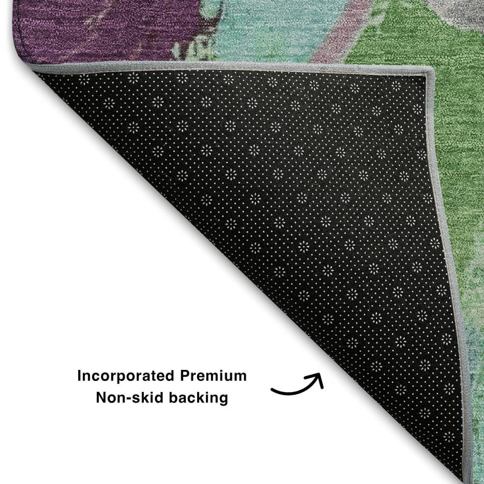 10' X 14' Abstract Washable Area Rug With UV Protection (709606) - Teal / Purple / Green