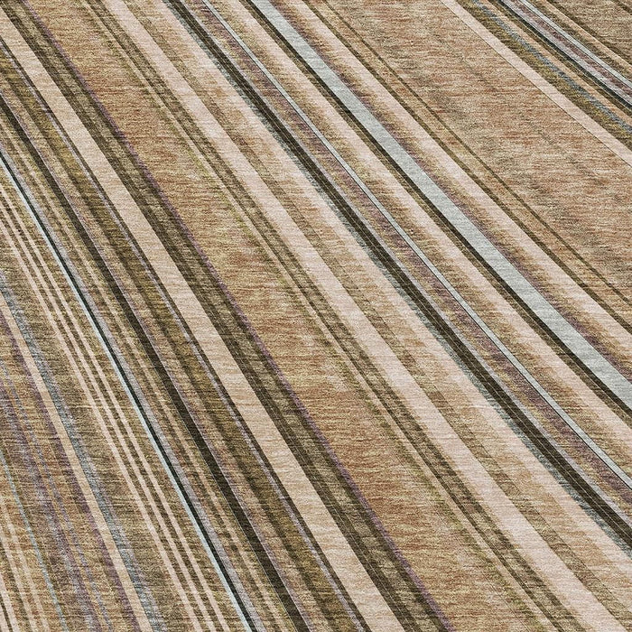 10' X 14' Striped Washable Area Rug With UV Protection (677513) - Taupe / Brown / Beige