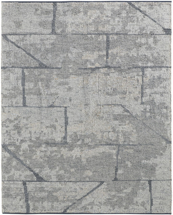 9' x 13' Wool Abstract Hand Knotted Worn Faded Area Rug - Gray And Silver