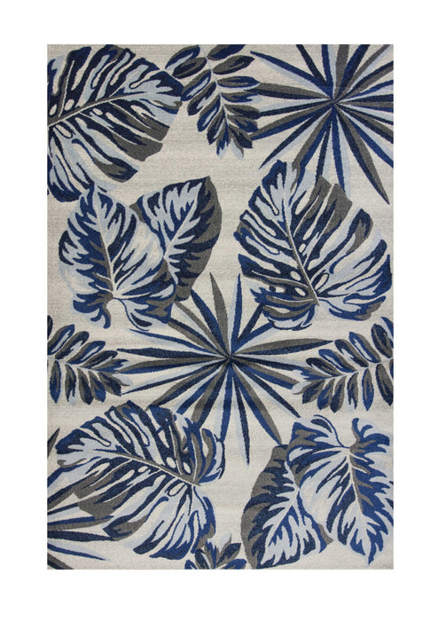 8' x 11' Machine Woven Oversized Tropical Leaves Indoor Area Rug - Gray Blue