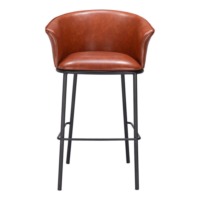 Faux Leather And Steel Bar Height Bar Chair - Brown And Black