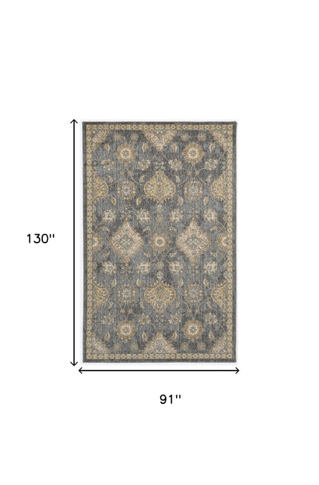 8' x 11' Machine Woven Bordered Floral Vines Indoor Area Rug - Slate Gray