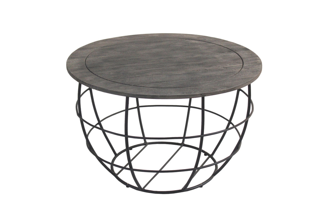 Wash Solid Wood And Cast Iron Round Distressed Coffee Table - Gray