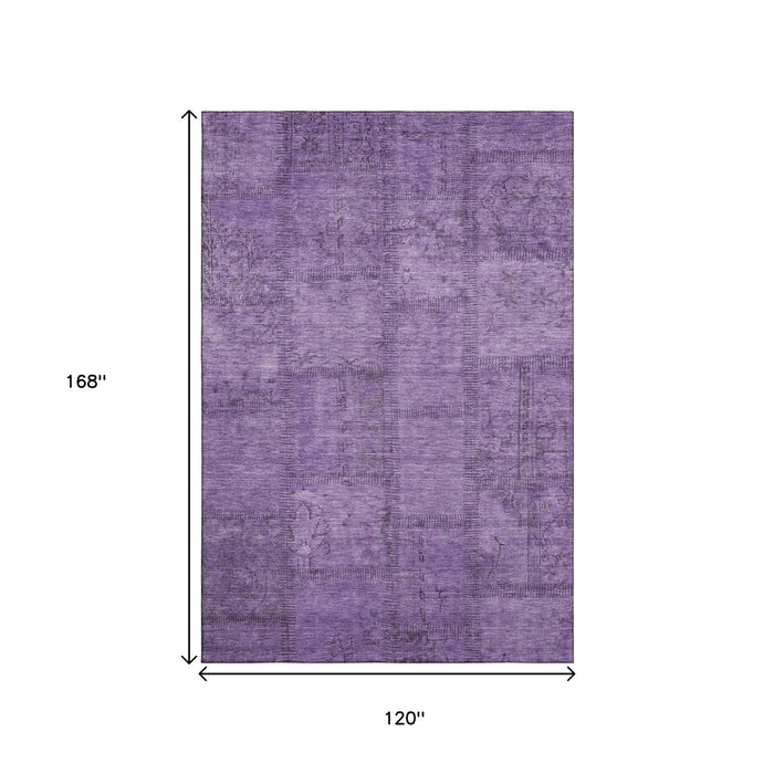 10' X 14' Patchwork Washable Area Rug With UV Protection (656166) - Purple / Gray