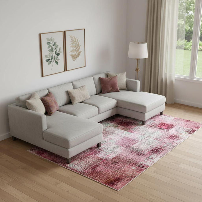 10' X 14' Abstract Washable Area Rug With UV Protection (707905) - Blush / Green / Ivory
