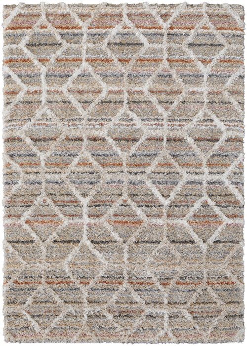 9' x 12' Geometric Power Loom Stain Resistant Area Rug - Tan Taupe And Ivory