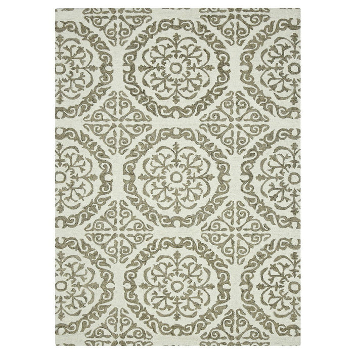 8' X 10' Wool Medallion Hand Hooked Area Rug - Ivory And Light