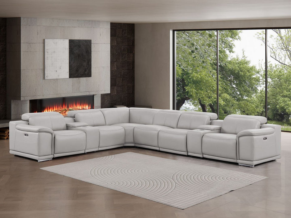 Leather Modular L Shaped Eight Piece Corner Sectional With Console - Ash / Gray
