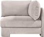 Velvet upholstered corner chair by Meridian Furniture, stationary design with plush fabric, modern living room seating.