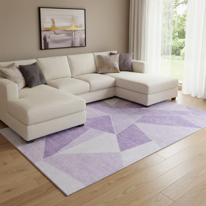 10' X 14' Geometric Washable Area Rug With UV Protection (653320) - Lilac / Ivory
