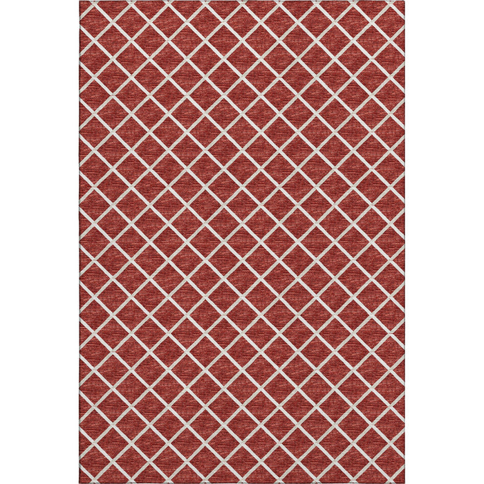 9' X 12' Geometric Washable Area Rug With UV Protection - Red / Ivory