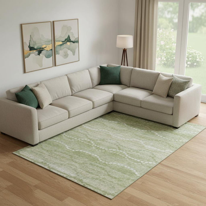 10' X 14' Abstract Geometric Washable Area Rug With UV Protection (715297) - Sage / Ivory
