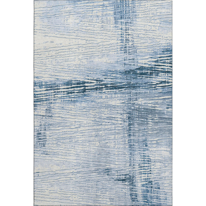 10' X 14' Striped Washable Area Rug With UV Protection (710040) - Sky Blue / Ivory